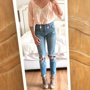 Jcrew orange seersucker dot peasant top